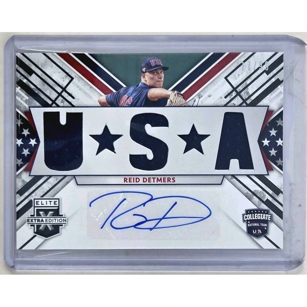 2019 Panini Elite Extra Edition- Reid Detmers Team USA Triple Patch Auto #/99